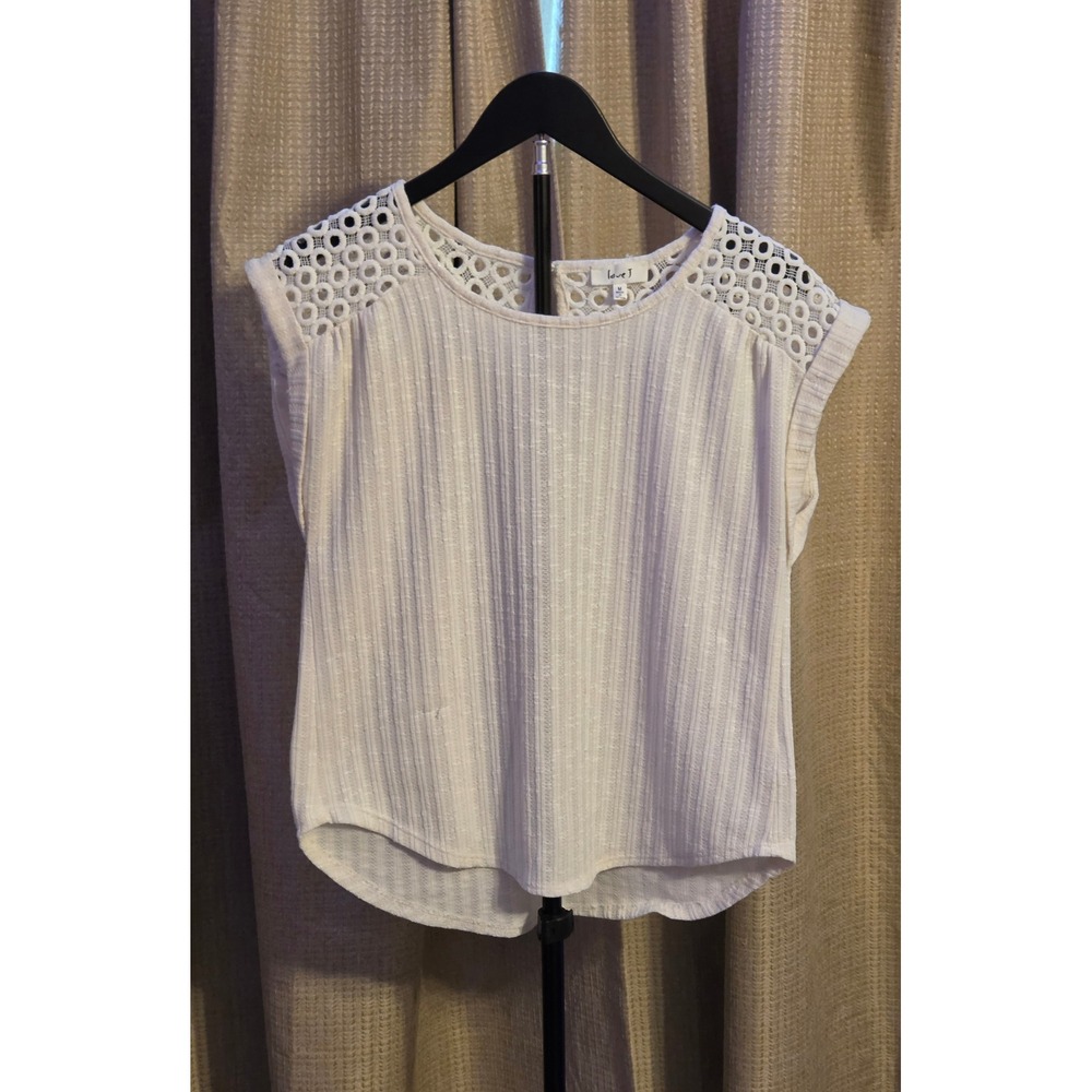 Love J Ribbed Crochet Lace Short Sleeve Blouse Women's Size‎ Medium White